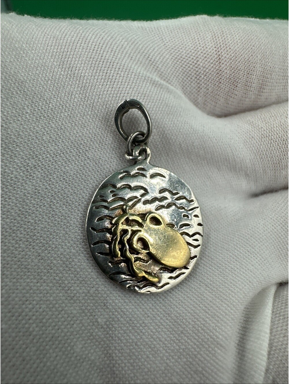 BANANA REPUBLIC 925 STERLING SILVER/14k Gold Accent AQUARIUS ZODIAC CHARM w/BAIL